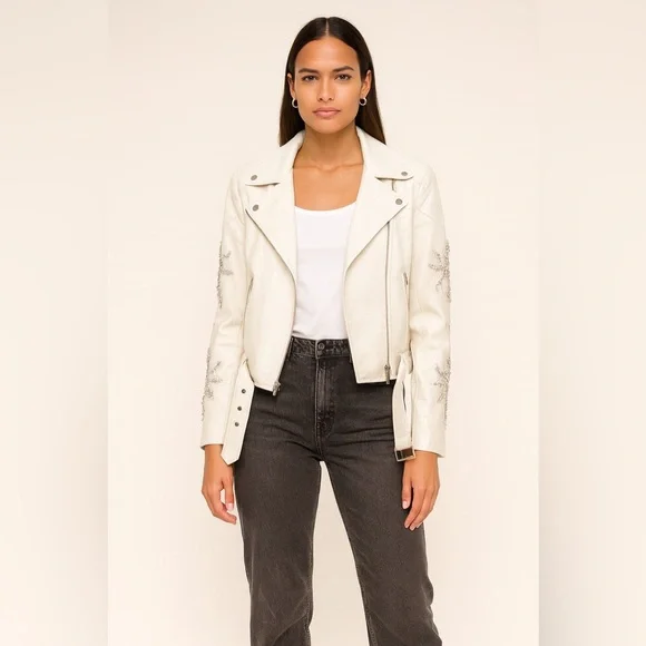 Azalea Wang Women's White Embellished Leather Jacket - Picture 1 of 11